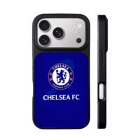 Chelsea FC football club official crest logo on royal blue backdrop Phone Case