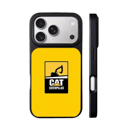 Caterpillar CAT logo with excavator silhouette on yellow background Phone Case