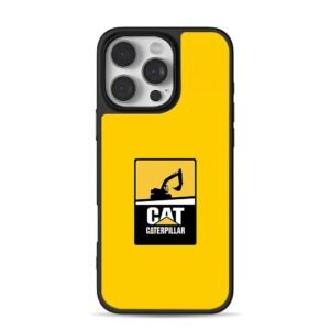 Caterpillar CAT logo with excavator silhouette on yellow background Phone Case