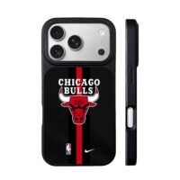Chicago Bulls NBA logo with Nike swoosh on black red jersey pattern Phone Case