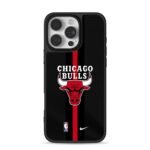 Chicago Bulls NBA logo with Nike swoosh on black red jersey pattern Phone Case