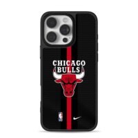 Chicago Bulls NBA logo with Nike swoosh on black red jersey pattern Phone Case