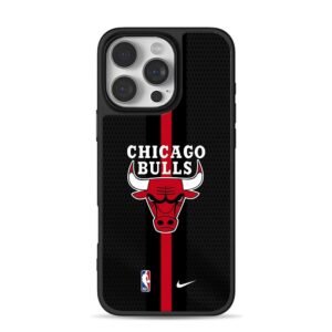 Chicago Bulls NBA logo with Nike swoosh on black red jersey pattern Phone Case