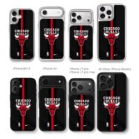 Chicago Bulls NBA logo with Nike swoosh on black red jersey pattern Phone Case