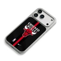 Chicago Bulls NBA logo with Nike swoosh on black red jersey pattern Phone Case