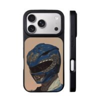 Blue Power Ranger silver dragon helmet on beige Phone Case