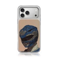 Blue Power Ranger silver dragon helmet on beige Phone Case