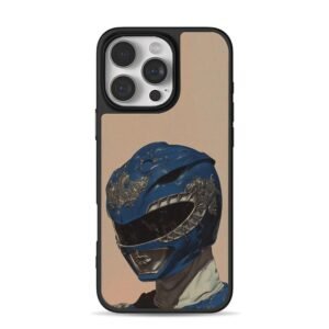 Blue Power Ranger silver dragon helmet on beige Phone Case
