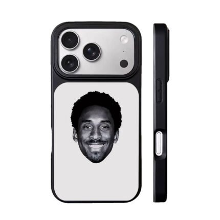Black and white smiling Kobe Bryant head portrait print Phone Case