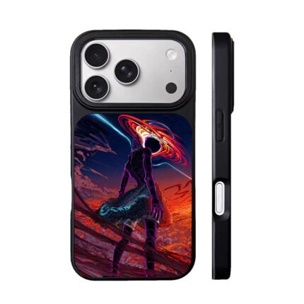 Anime cyberpunk girl black hole halo fiery sky art Phone Case