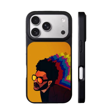 Cartoon The Weeknd with glitch on orange backdrop Phone Case