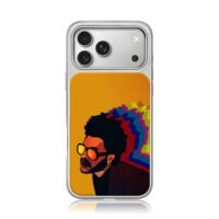Cartoon The Weeknd with glitch on orange backdrop Phone Case