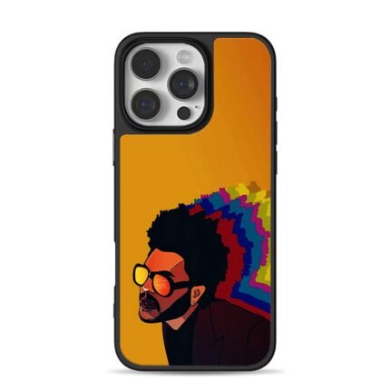 Cartoon The Weeknd with glitch on orange backdrop Phone Case
