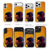Cartoon The Weeknd with glitch on orange backdrop Phone Case