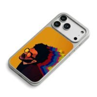 Cartoon The Weeknd with glitch on orange backdrop Phone Case