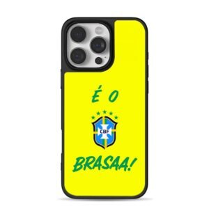Brazil CBF football emblem with E O BRASAA text on yellow background Phone Case