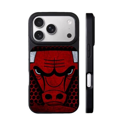 Chicago Bulls angry red bull head with honeycomb pattern background Phone Case