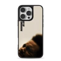 Blurry man portrait with Hurry Up Tomorrow text Phone Case