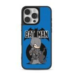 Chibi armored Batman BAT MAN text bat logo blue bg Phone Case
