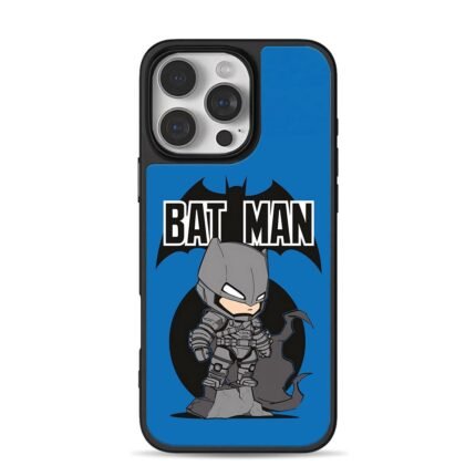 Chibi armored Batman BAT MAN text bat logo blue bg Phone Case