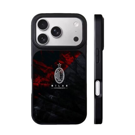 AC Milan FC logo on black red grunge backdrop Phone Case