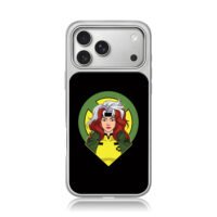 Cartoon Rogue from XMen with red and white hair and X emblem Phone Case