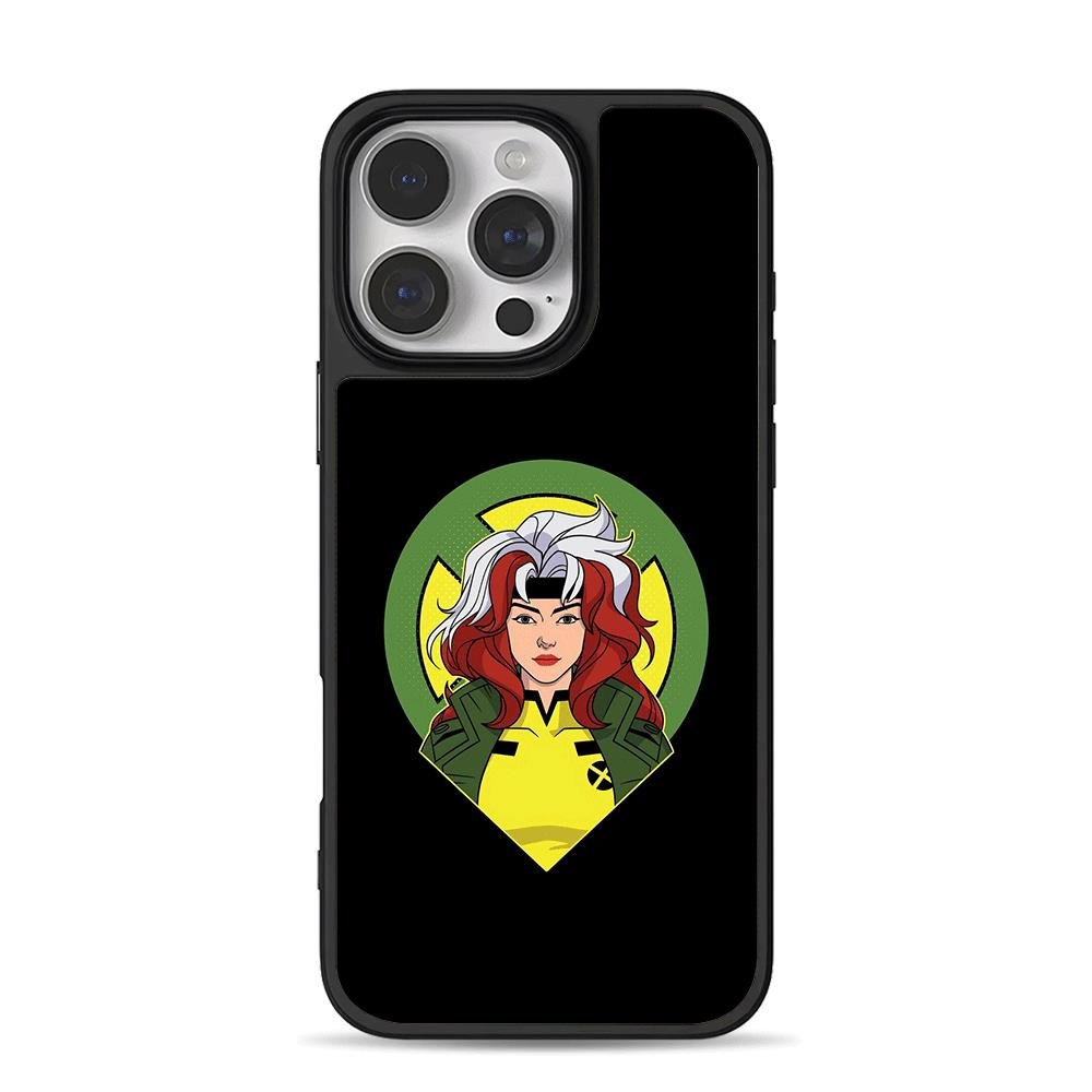 Cartoon Rogue from XMen with red and white hair and X emblem Phone Case Cartoon Rogue from XMen with red and white hair and X emblem Phone Case