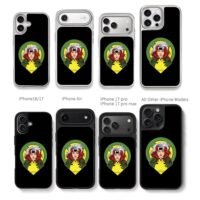 Cartoon Rogue from XMen with red and white hair and X emblem Phone Case
