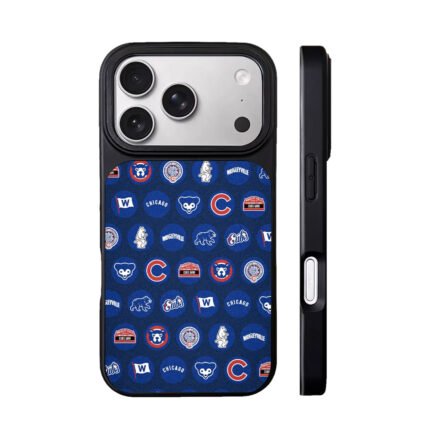 Chicago Cubs baseball logo pattern navy backdrop Phone Case