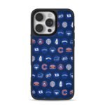 Chicago Cubs baseball logo pattern navy backdrop Phone Case for iPhone 11-17 & Samsung Galaxy S24-S26