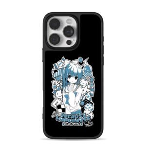 Blue anime girl Cindy white doodles with happiness Phone Case