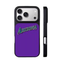 Arizona teal text with black outline on purple bg Phone Case