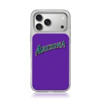 Arizona teal text with black outline on purple bg Phone Case