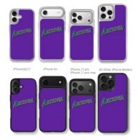 Arizona teal text with black outline on purple bg Phone Case