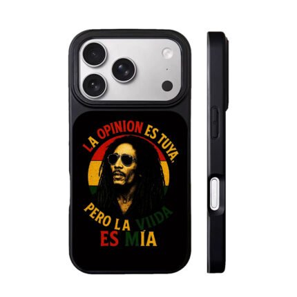 Bob Marley sunglasses retro reggae graphic with Spanish slogan and rasta colors Phone Case