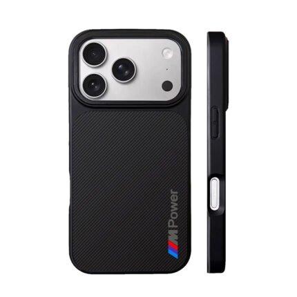BMW M Power logo with tri color stripe and carbon fiber texture Phone Case