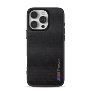 BMW M Power logo with tri color stripe and carbon fiber texture Phone Case