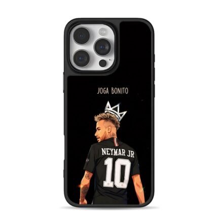 Cartoon Neymar Jr 10 jersey crown Joga Bonito text black background Phone Case