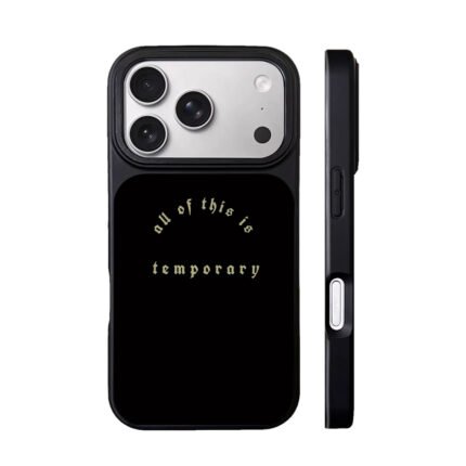 All of this is temporary gothic gold text on black Phone Case