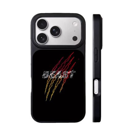 BEAST text with red gold claw slash marks on black backdrop Phone Case