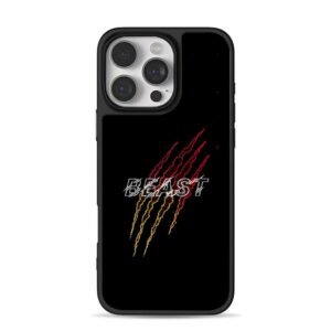 BEAST text with red gold claw slash marks on black backdrop Phone Case