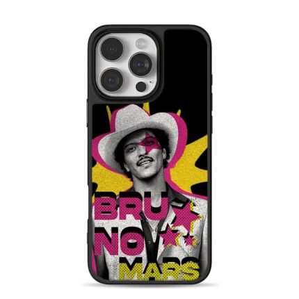 Bruno Mars artwork with cowboy hat pink star and bold text Phone Case