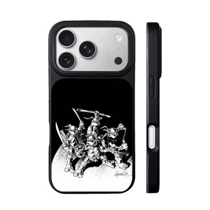 Black and white sketch of TMNT team with weapons Phone Case