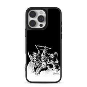 Black and white sketch of TMNT team with weapons Phone Case