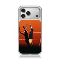 Carlos Alcaraz serving on clay tennis court Phone Case