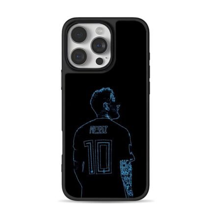 Blue neon outline of Messi No10 footballer's back view Phone Case