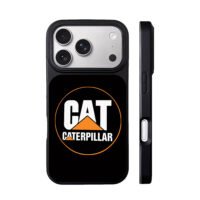 Caterpillar CAT branded logo with orange circular frame on black background Phone Case