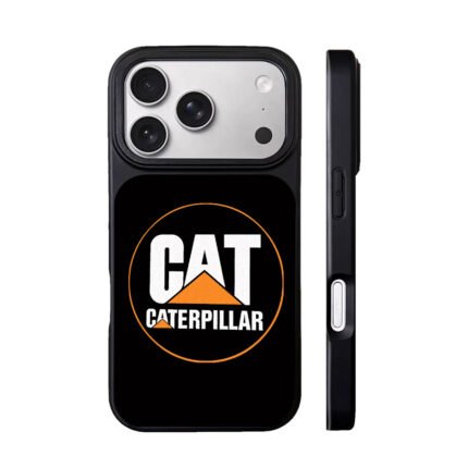 Caterpillar CAT branded logo with orange circular frame on black background Phone Case