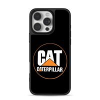 Caterpillar CAT branded logo with orange circular frame on black background Phone Case