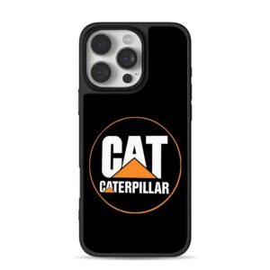Caterpillar CAT branded logo with orange circular frame on black background Phone Case